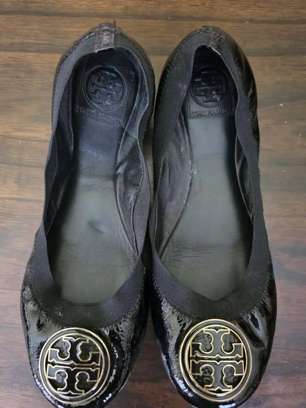 Tory Burch Caroline Women's Black Patent Leather Slip On Ballet Flats Size 9M